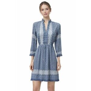 Lola Australia Women’s Midi Cotton Batik Print Dress Blue White Boho Beach Small